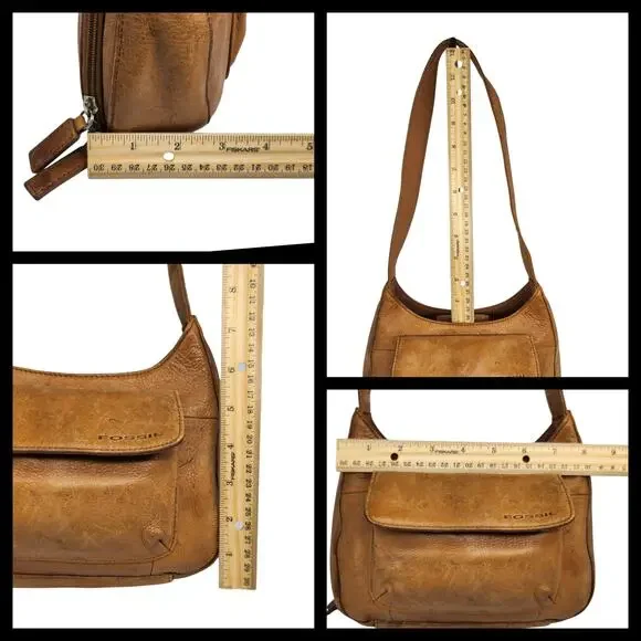 Vintage Fossil Purse Brown Tan Cognac Weathered Y2k 2000s Shoulder Boho Leather - Picture 16 of 16
